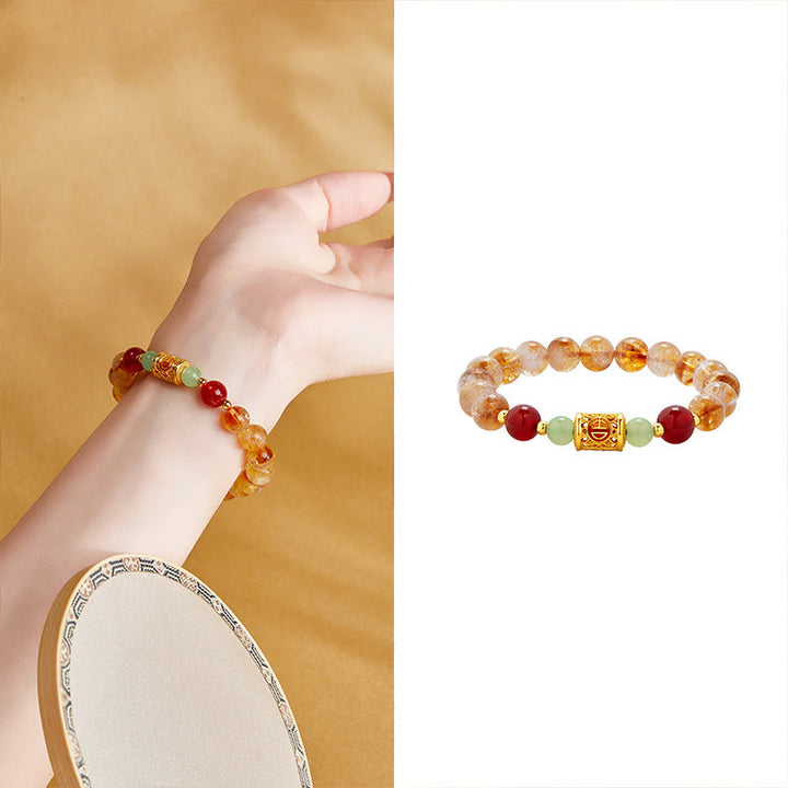Pulsera de protección con cuentas de jade hetiano, citrino y ágata roja natural en plata de ley 999 y Buddha Stones