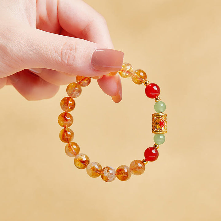 Pulsera de protección con cuentas de jade hetiano, citrino y ágata roja natural en plata de ley 999 y Buddha Stones - image 2