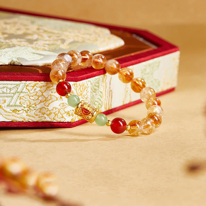 Pulsera de protección con cuentas de jade hetiano, citrino y ágata roja natural en plata de ley 999 y Buddha Stones - image 1