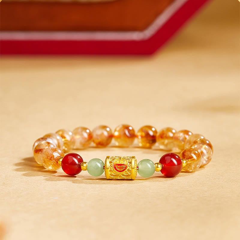 Pulsera de protección con cuentas de jade hetiano, citrino y ágata roja natural en plata de ley 999 y Buddha Stones - image 3