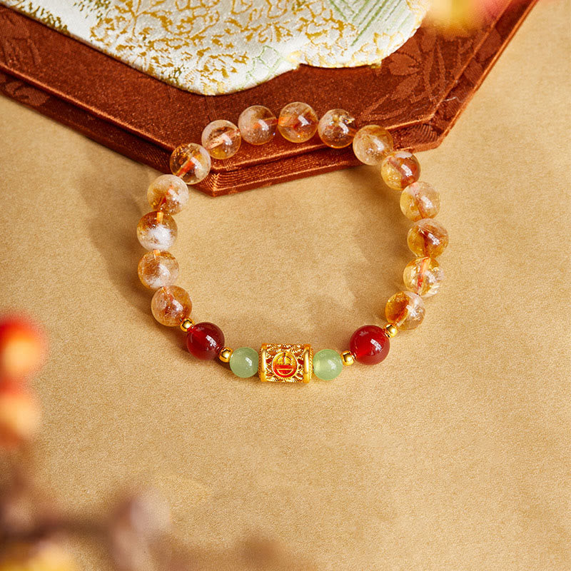 Pulsera de protección con cuentas de jade hetiano, citrino y ágata roja natural en plata de ley 999 y Buddha Stones - Citrino (circunferencia de la muñeca: 17-19 cm) - image 0