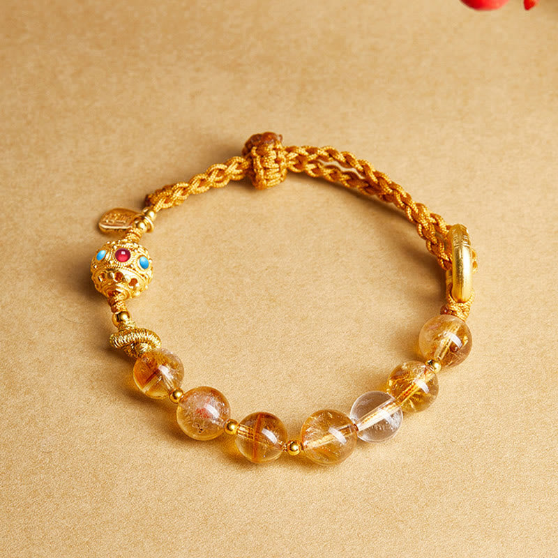 Pulsera trenzada de plata de ley 925 con Buddha Stones , citrino natural, cristal blanco, hebilla de paz, símbolo Fu, protección - image 3