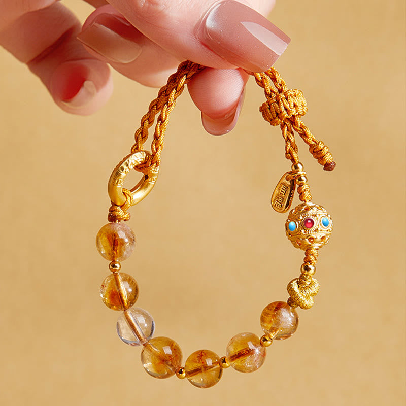 Pulsera trenzada de plata de ley 925 con Buddha Stones , citrino natural, cristal blanco, hebilla de paz, símbolo Fu, protección - image 4