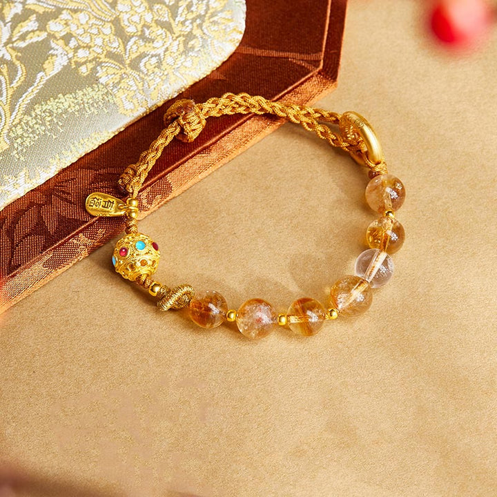 Pulsera trenzada de plata de ley 925 con Buddha Stones , citrino natural, cristal blanco, hebilla de paz, símbolo Fu, protección - image 2