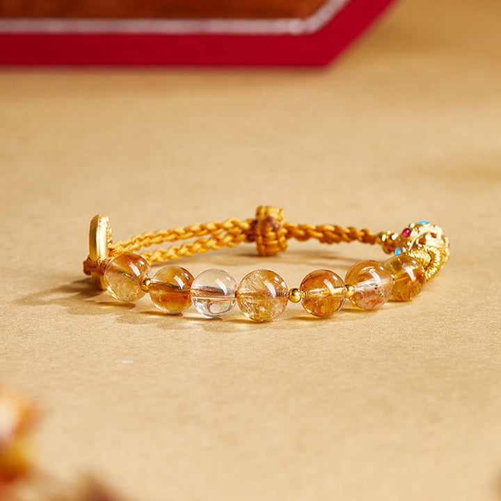 Pulsera trenzada de plata de ley 925 con Buddha Stones , citrino natural, cristal blanco, hebilla de paz, símbolo Fu, protección - image 1