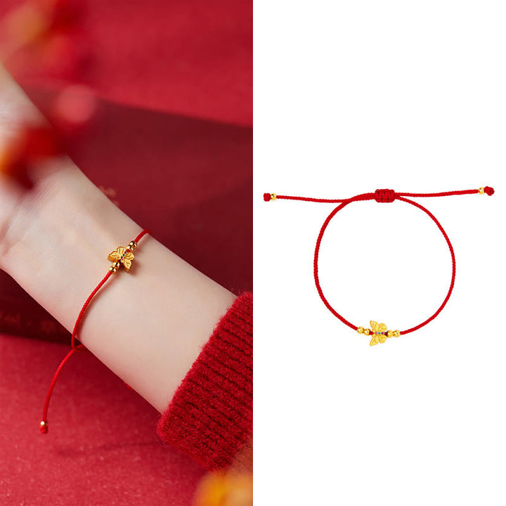 Pulsera de fuerza con hilo rojo y mariposa de plata de ley 999 Buddha Stones