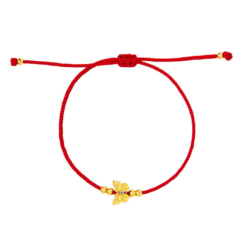 Pulsera de fuerza con hilo rojo y mariposa de plata de ley 999 Buddha Stones