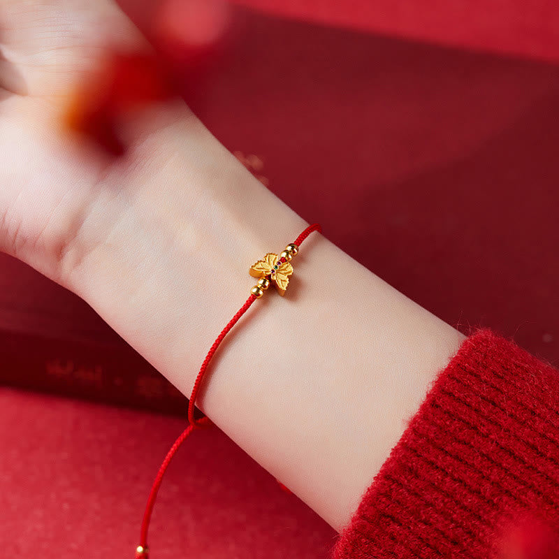 Pulsera de fuerza con hilo rojo y mariposa de plata de ley 999 Buddha Stones