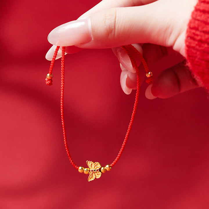 Pulsera de fuerza con hilo rojo y mariposa de plata de ley 999 Buddha Stones