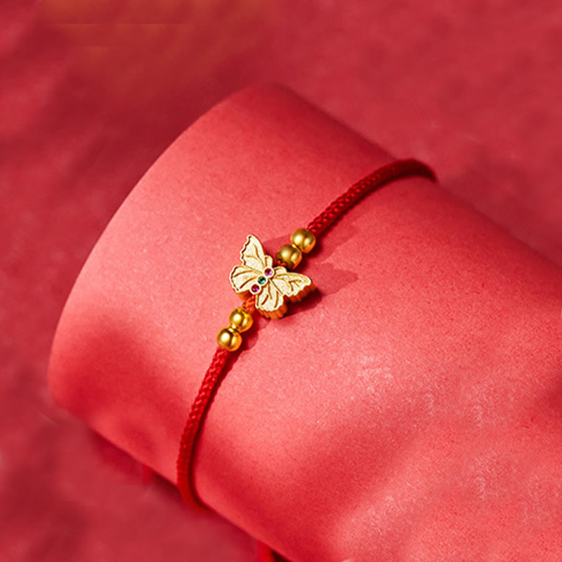 Pulsera de fuerza con hilo rojo y mariposa de plata de ley 999 Buddha Stones