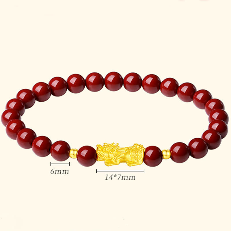 Pulsera PiXiu Calm de Buddha Stones, oro 999, oro duro 5D, cinabrio