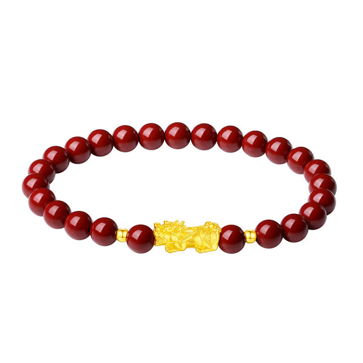Pulsera PiXiu Calm de Buddha Stones, oro 999, oro duro 5D, cinabrio