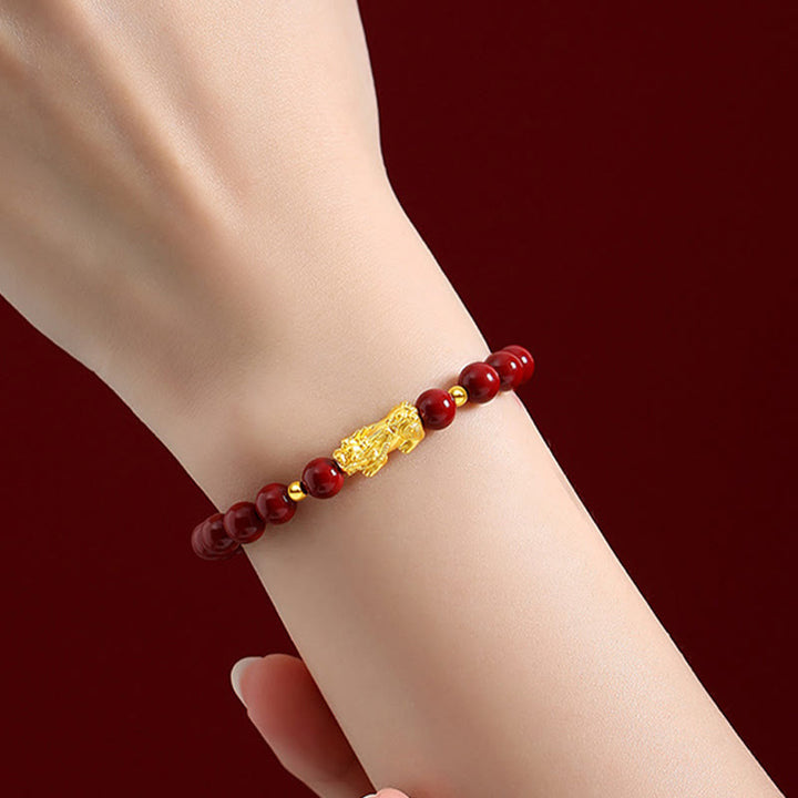 Pulsera PiXiu Calm de Buddha Stones, oro 999, oro duro 5D, cinabrio