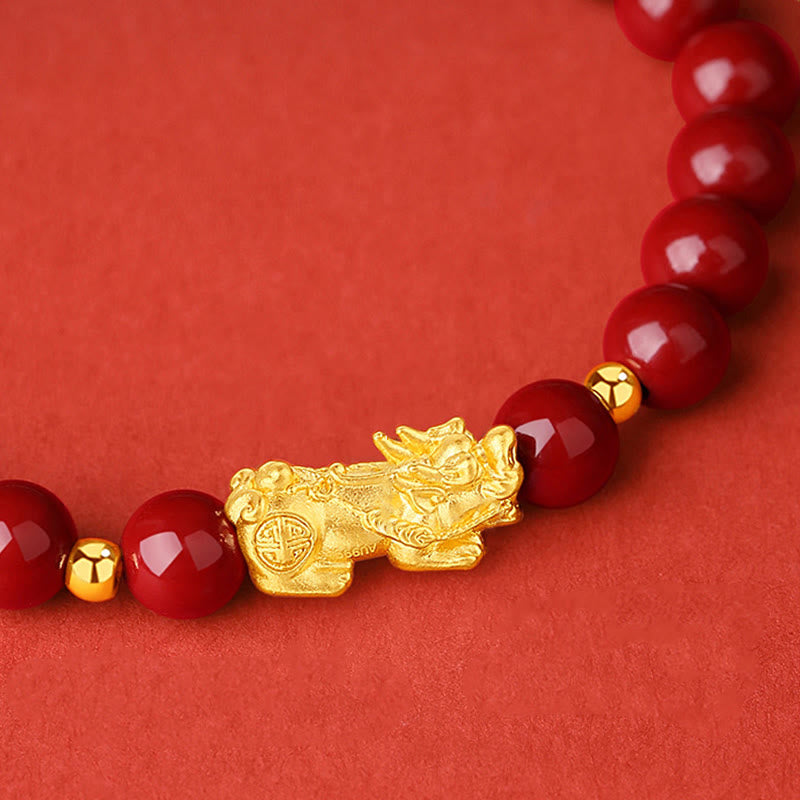 Pulsera PiXiu Calm de Buddha Stones, oro 999, oro duro 5D, cinabrio