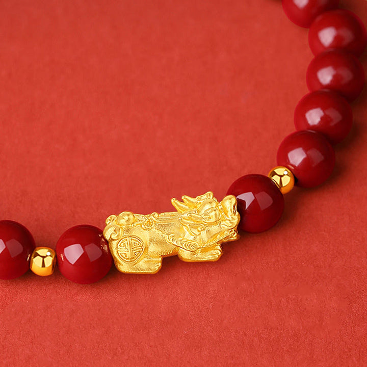 Pulsera PiXiu Calm de Buddha Stones, oro 999, oro duro 5D, cinabrio