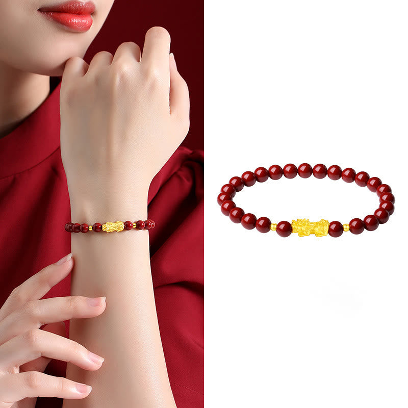 Pulsera PiXiu Calm de Buddha Stones, oro 999, oro duro 5D, cinabrio