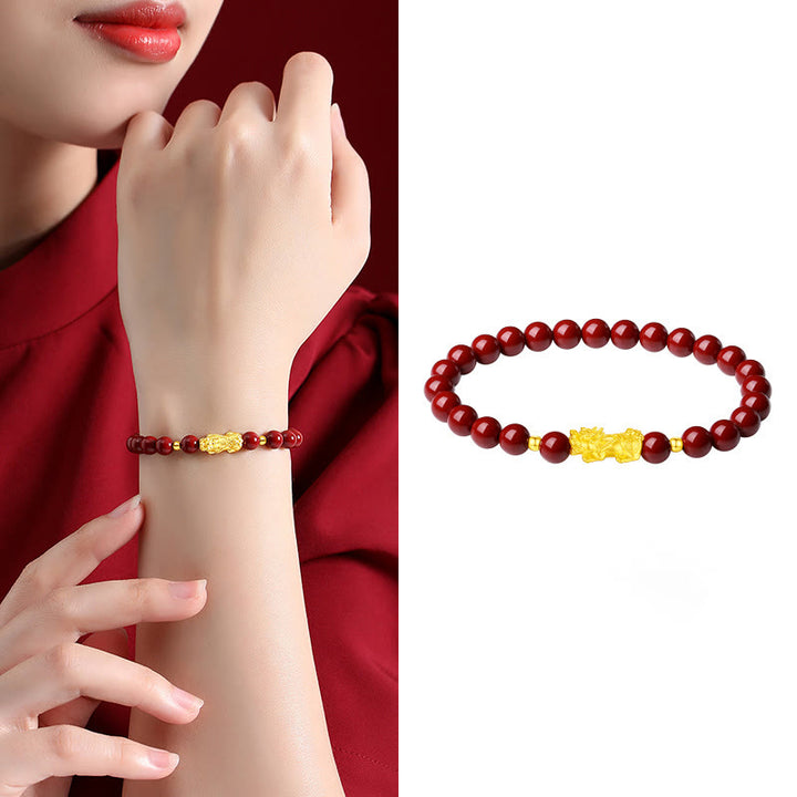 Pulsera PiXiu Calm de Buddha Stones, oro 999, oro duro 5D, cinabrio