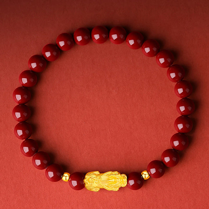 Pulsera PiXiu Calm de Buddha Stones, oro 999, oro duro 5D, cinabrio