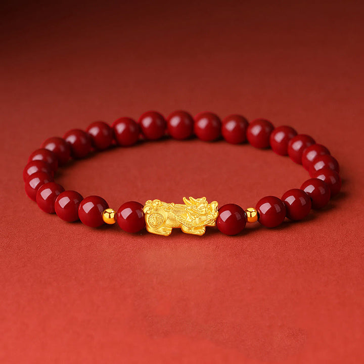 Pulsera PiXiu Calm de Buddha Stones, oro 999, oro duro 5D, cinabrio