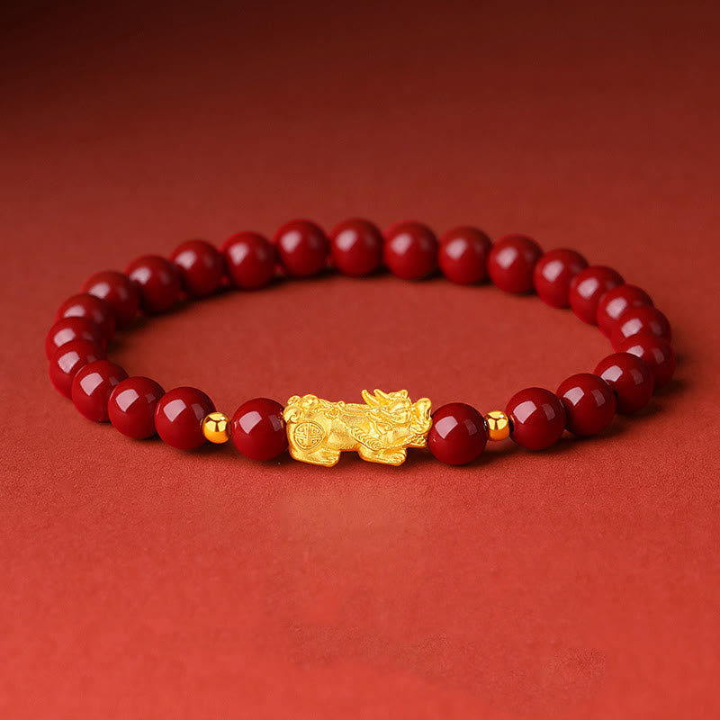 Pulsera PiXiu Calm de Buddha Stones, oro 999, oro duro 5D, cinabrio - Cinabrio (circunferencia de la muñeca: 15-17 cm) - image 0