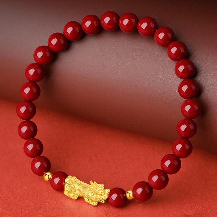 Pulsera PiXiu Calm de Buddha Stones, oro 999, oro duro 5D, cinabrio