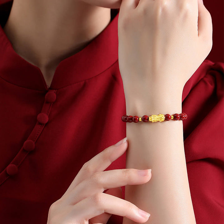 Pulsera PiXiu Calm de Buddha Stones, oro 999, oro duro 5D, cinabrio