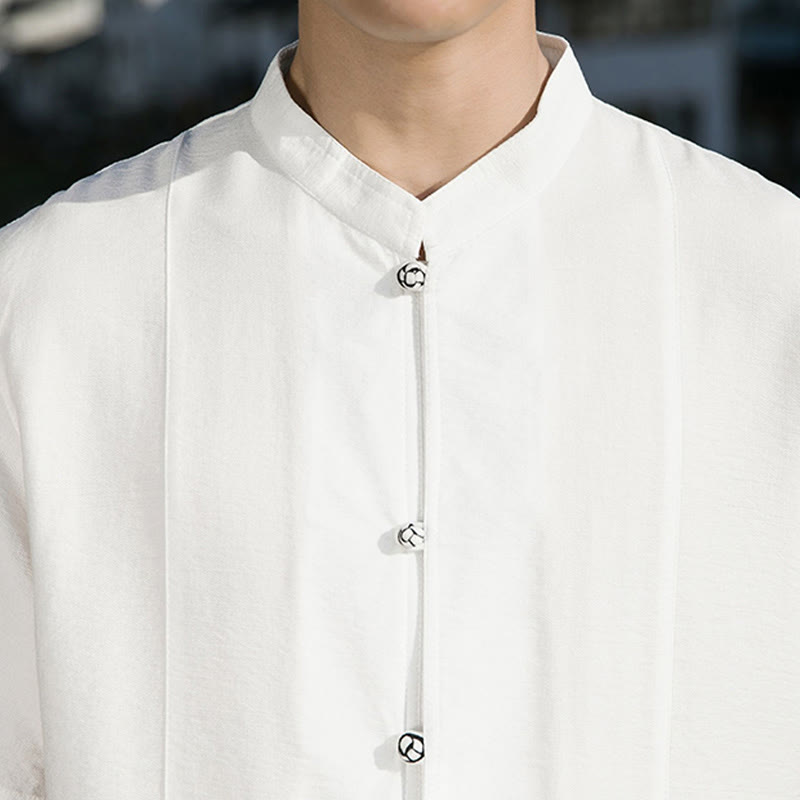 Camisa de algodón de media manga para hombre con diseño de botones frontales de color liso de verano con Buddha Stones - image 9