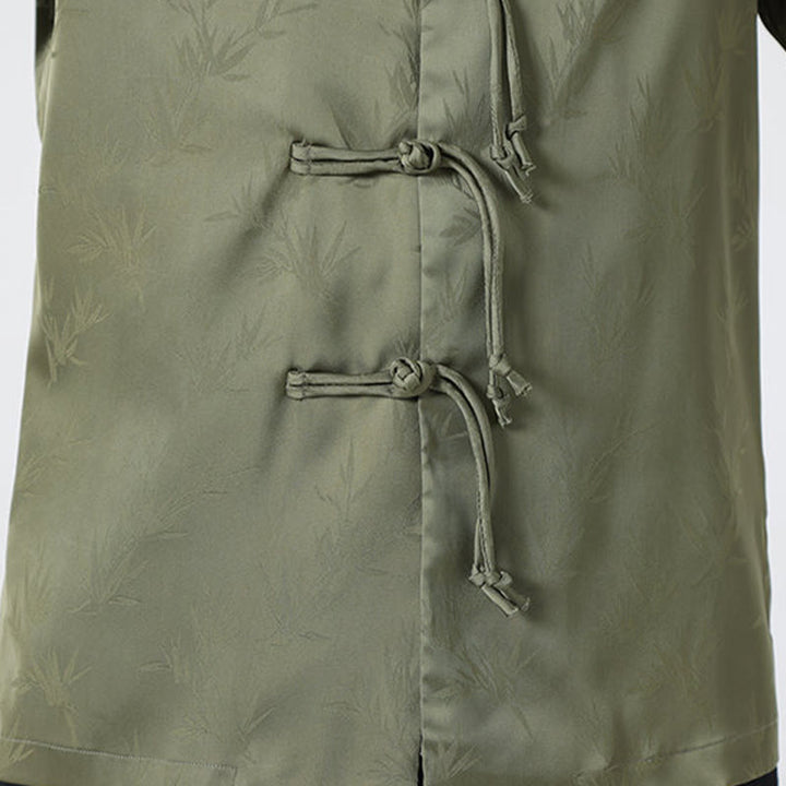 Camisa de manga larga para hombre con diseño de rana china y botones, diseño de hojas de bambú y jacquard de primavera con Buddha Stones - image 9