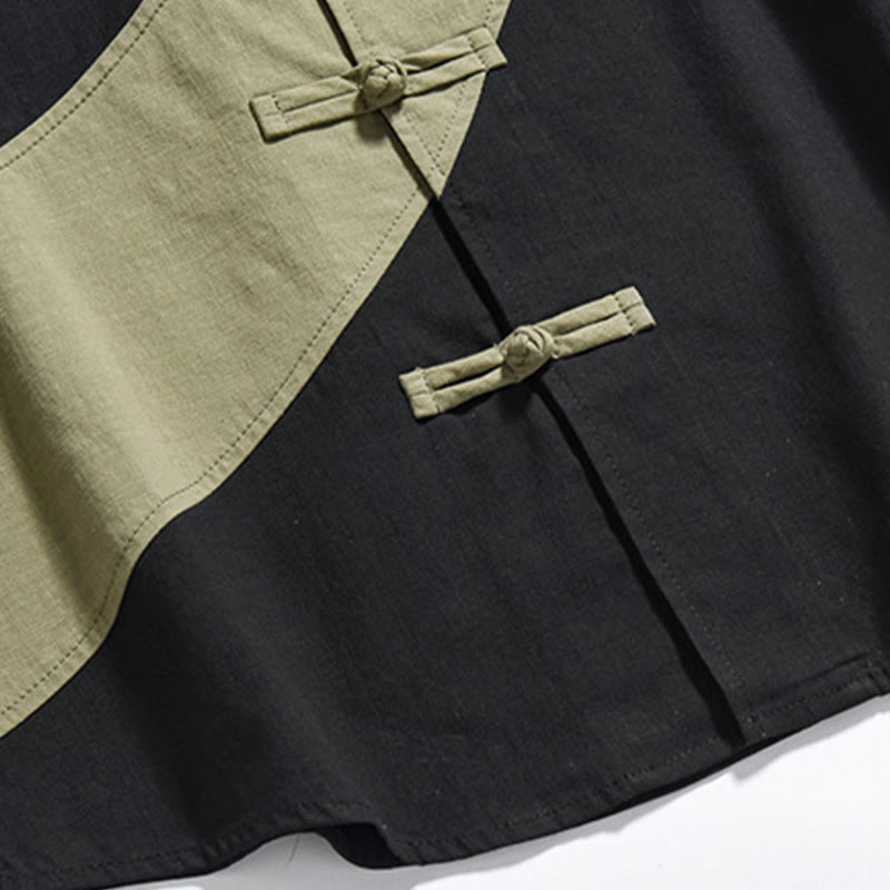 Camisa de lino y algodón de media manga para hombre con diseño de rana china y botones en contraste de colores primaverales y Buddha Stones - image 8