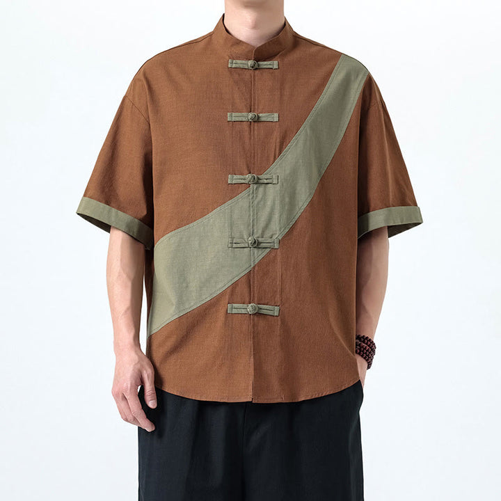 Camisa de lino y algodón de media manga para hombre con diseño de rana china y botones en contraste de colores primaverales y Buddha Stones - Perú - US/UK/AU46, EU56 (5XL) - image 18