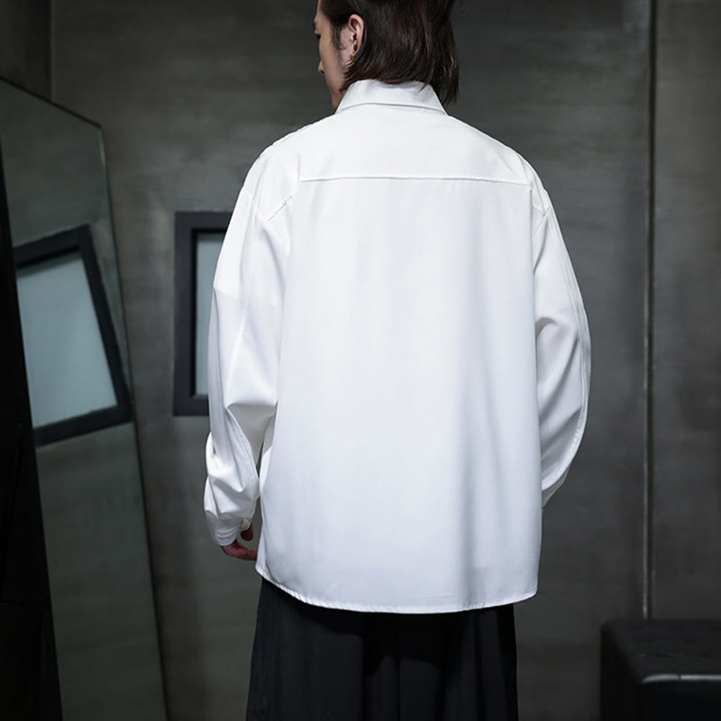 Camisa de manga larga para hombre con diseño de rana china, color puro y bordado con Buddha Stones y solapa. - image 20