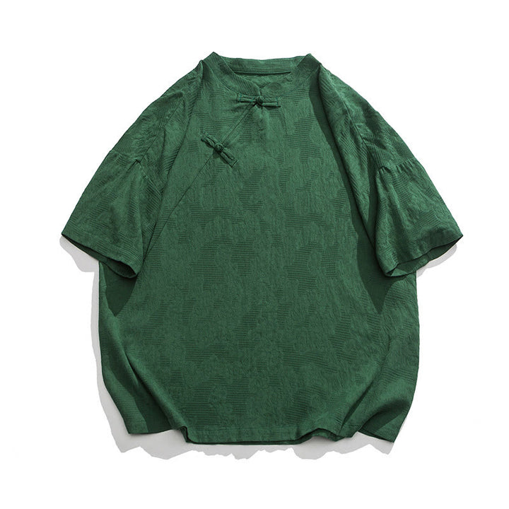 Camisa de lino y algodón de manga corta para hombre, diseño retro de Buddha Stones , de color puro - image 13