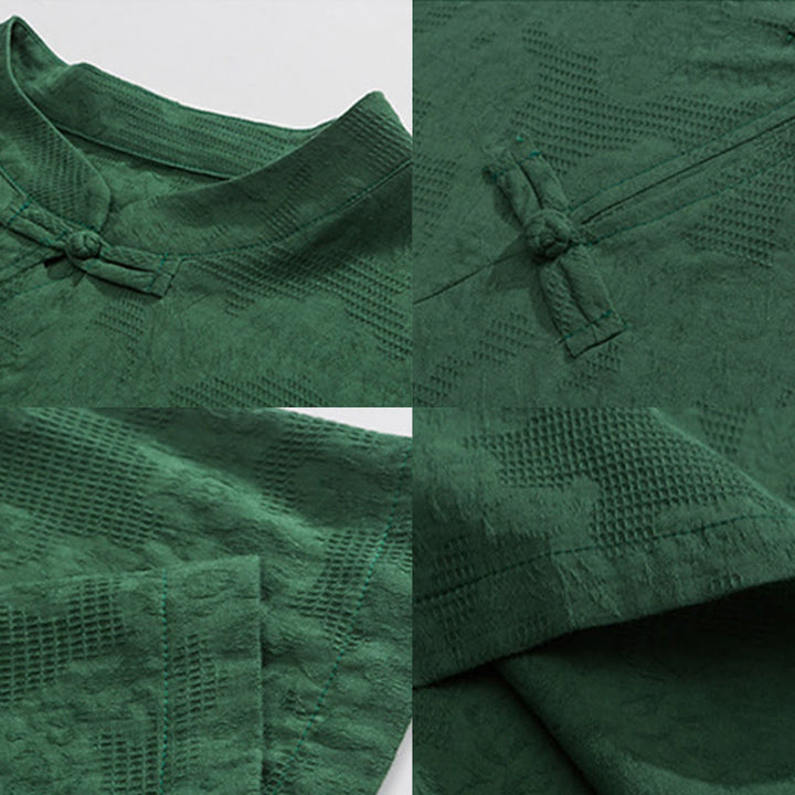Camisa de lino y algodón de manga corta para hombre, diseño retro de Buddha Stones , de color puro - image 12