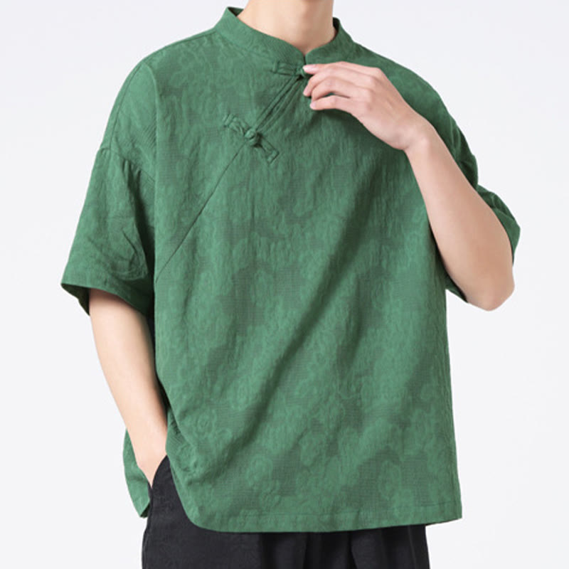 Camisa de lino y algodón de manga corta para hombre, diseño retro de Buddha Stones , de color puro - Verdemar - US/UK/AU46, EU56 (5XL) - image 0