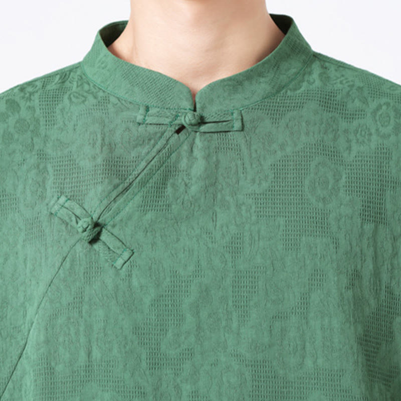 Camisa de lino y algodón de manga corta para hombre, diseño retro de Buddha Stones , de color puro - image 8