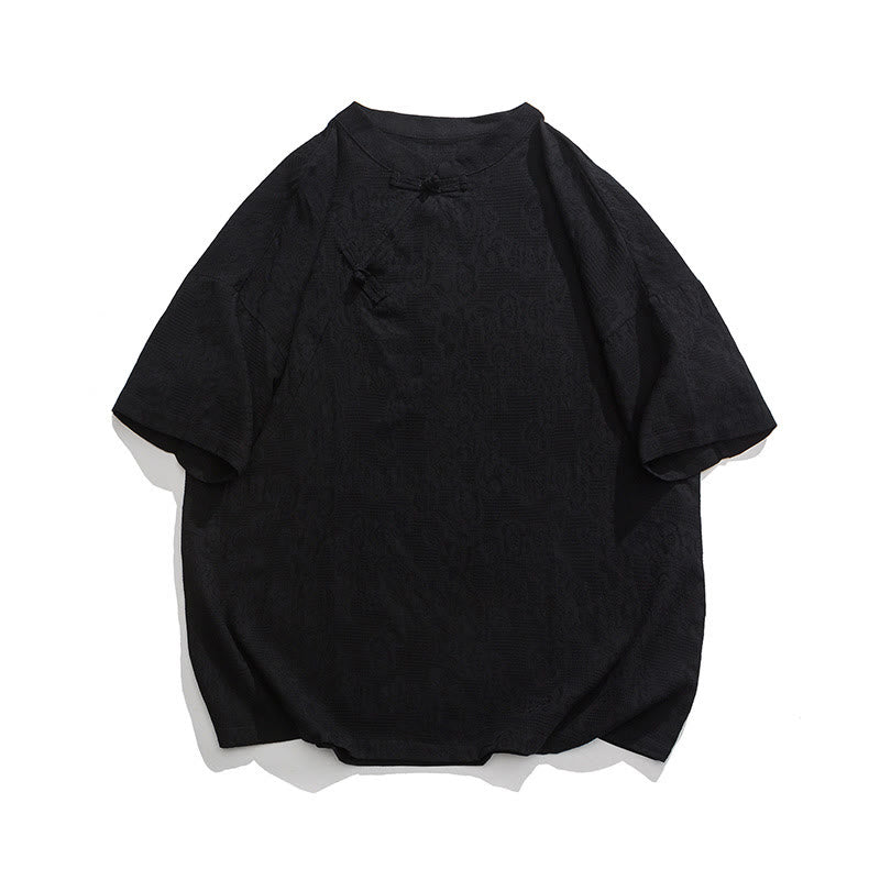 Camisa de lino y algodón de manga corta para hombre, diseño retro de Buddha Stones , de color puro - Negro - US/UK/AU46, EU56 (5XL) - image 24