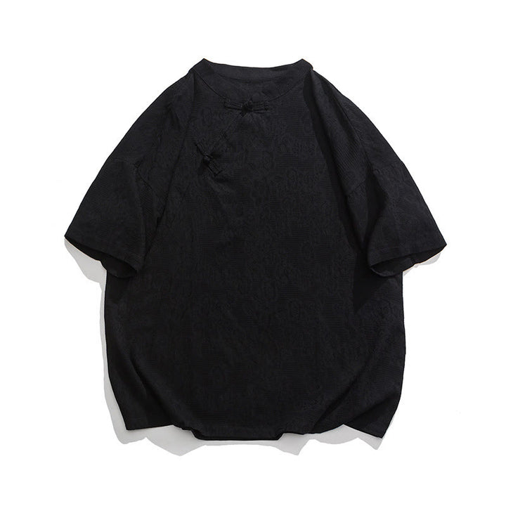 Camisa de lino y algodón de manga corta para hombre, diseño retro de Buddha Stones , de color puro - Negro - US/UK/AU46, EU56 (5XL) - image 24
