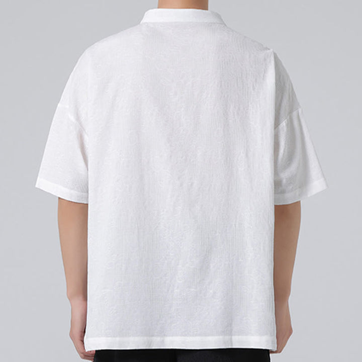 Camisa de lino y algodón de manga corta para hombre, diseño retro de Buddha Stones , de color puro - image 17
