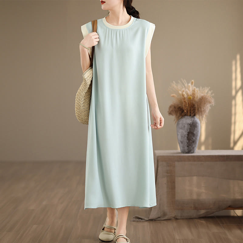 Vestido midi de algodón sin mangas con diseño de aberturas y bolsillos en color puro con Buddha Stones - Turquesa pálido - US12, UK/AU16, EU44 (2XL) - image 19