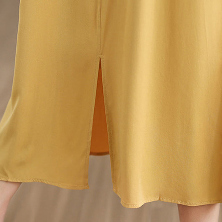 Vestido midi de algodón sin mangas con diseño de aberturas y bolsillos en color puro con Buddha Stones - image 34