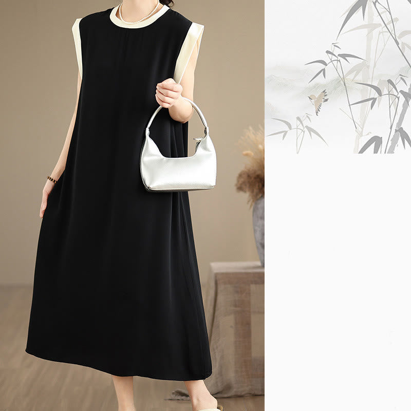 Vestido midi de algodón sin mangas con diseño de aberturas y bolsillos en color puro con Buddha Stones - image 5