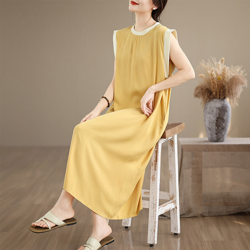 Vestido midi de algodón sin mangas con diseño de aberturas y bolsillos en color puro con Buddha Stones - Oro - US12, UK/AU16, EU44 (2XL) - image 27