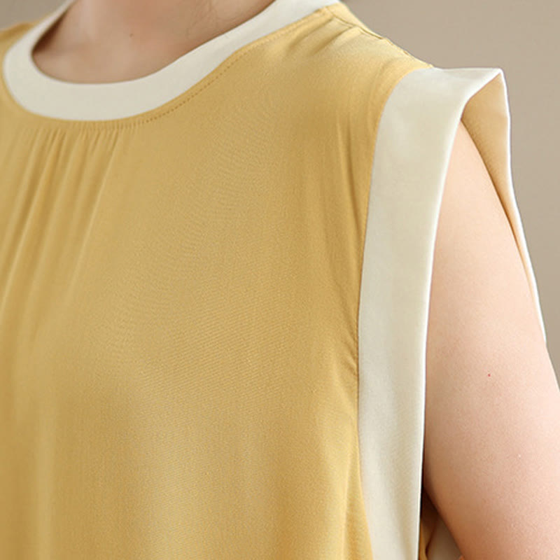 Vestido midi de algodón sin mangas con diseño de aberturas y bolsillos en color puro con Buddha Stones - image 32