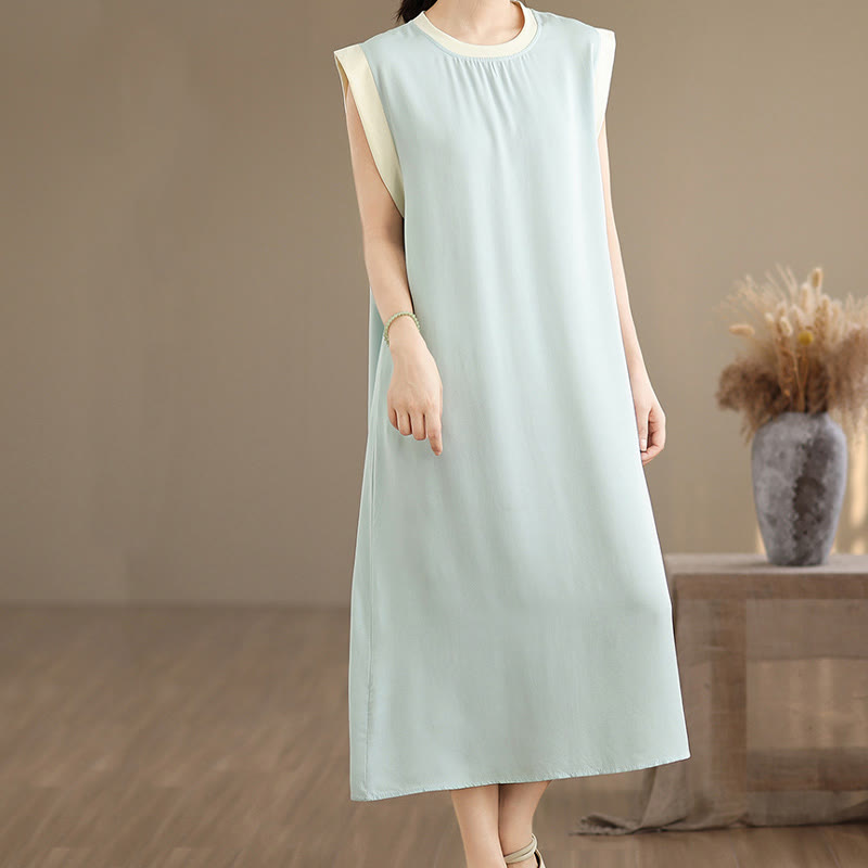 Vestido midi de algodón sin mangas con diseño de aberturas y bolsillos en color puro con Buddha Stones - image 23
