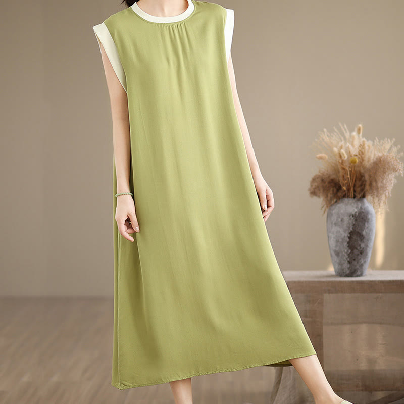 Vestido midi de algodón sin mangas con diseño de aberturas y bolsillos en color puro con Buddha Stones - image 14