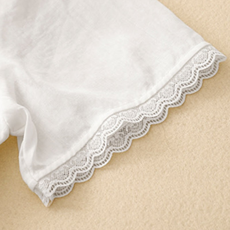 Vestido midi de algodón y lino con volantes, manga corta, bordado Buddha Stones Commute, plisado, botones y cordón ajustable - image 7