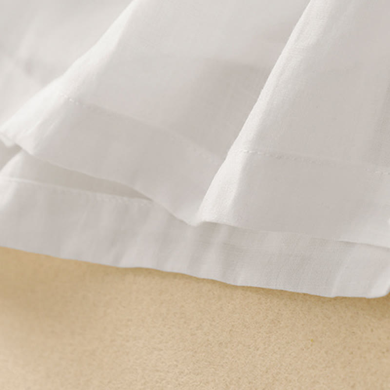 Vestido midi de algodón y lino con volantes, manga corta, bordado Buddha Stones Commute, plisado, botones y cordón ajustable - image 11