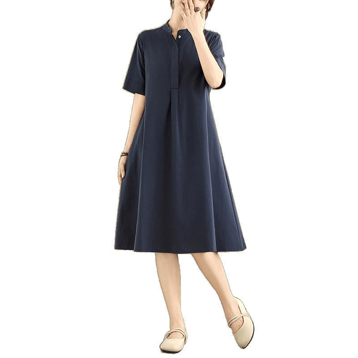 Vestido midi de algodón de media manga con diseño sencillo y bolsillos, estampado a cuadros Buddha Stones Commute - image 10