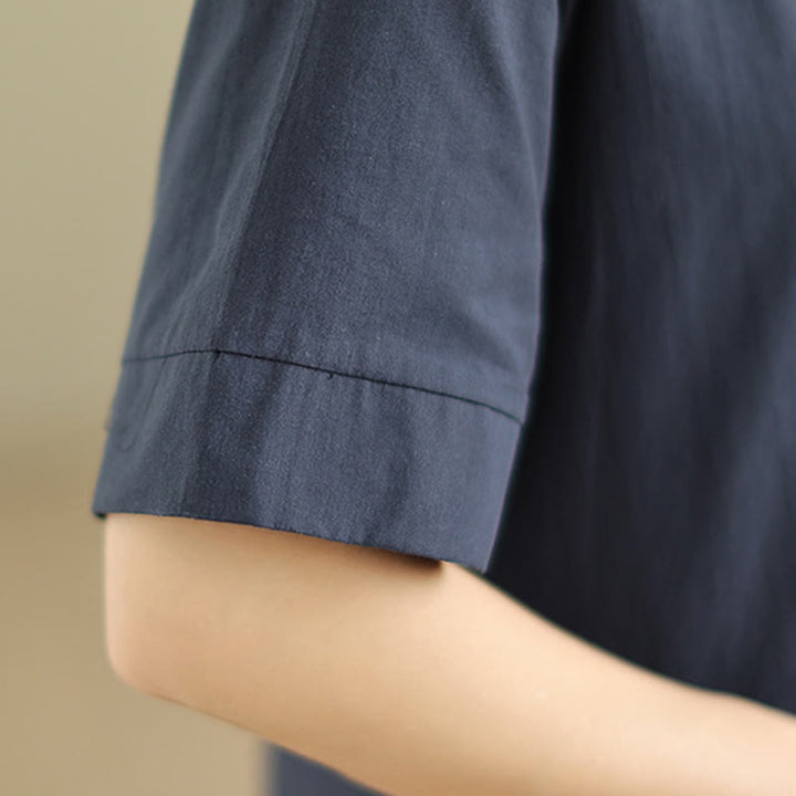 Vestido midi de algodón de media manga con diseño sencillo y bolsillos, estampado a cuadros Buddha Stones Commute - image 7