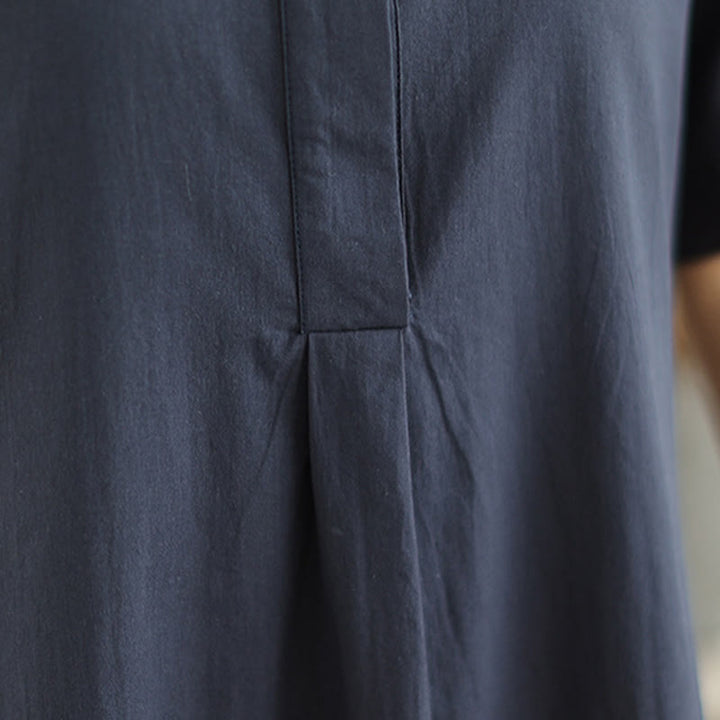 Vestido midi de algodón de media manga con diseño sencillo y bolsillos, estampado a cuadros Buddha Stones Commute - image 9